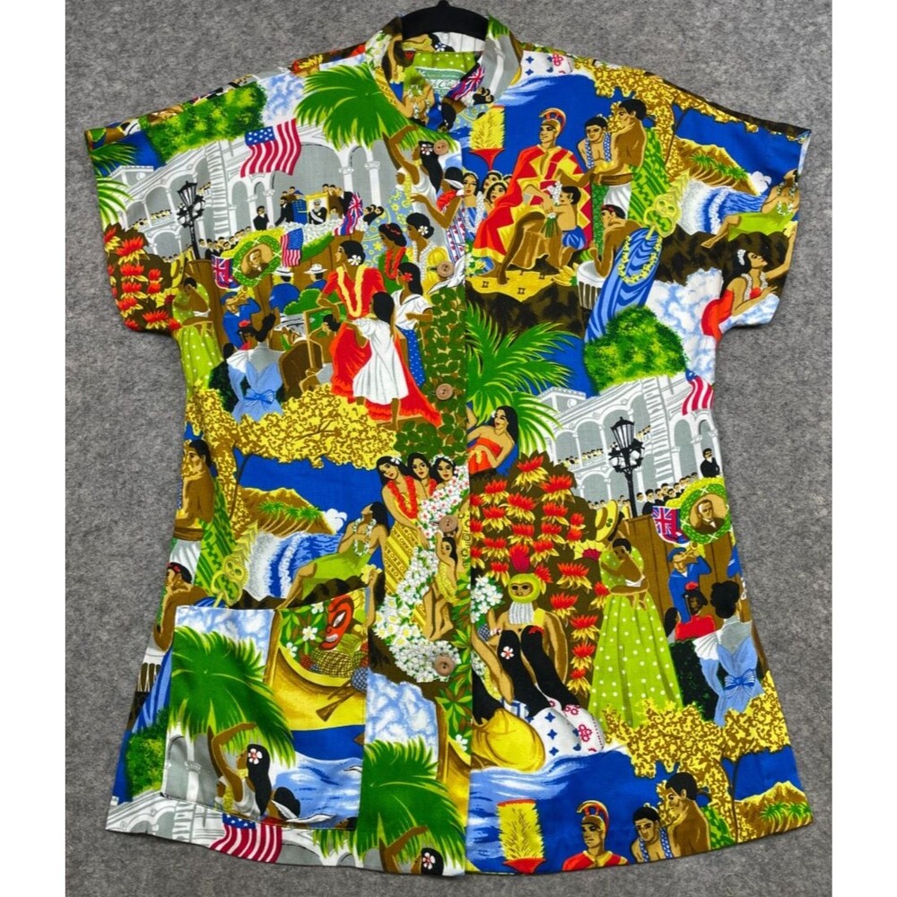 Vintage Waltah Clarke's Hawaiian Shirt Women S M Territory Celebration Eugene